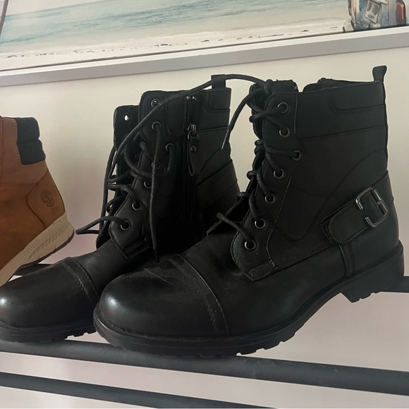 Nevada combat boots leather lace up winter fall moto biker black silver classy - Picture 3 of 10